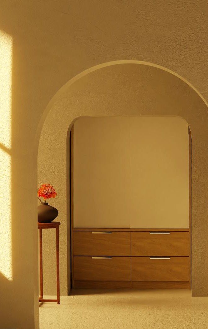 A wooden chair in a warm sunlit room