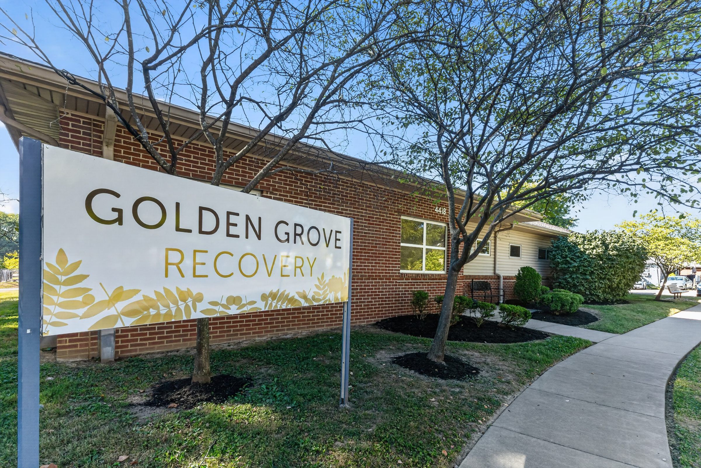 The Golden Grove Recovery sign in front of the building at 4418 Malcolm Ave in Louisville, Kentucky
